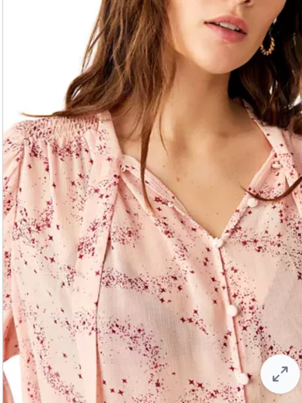 Free People Women's "Stars Align" Printed Tie-Neck Top in Peach - Size XL - Picture 4 of 13